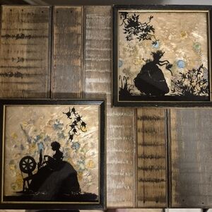 2 Vintage Silhouette Art Set with Dried Floral Accents Cottagecore Mary Fisher